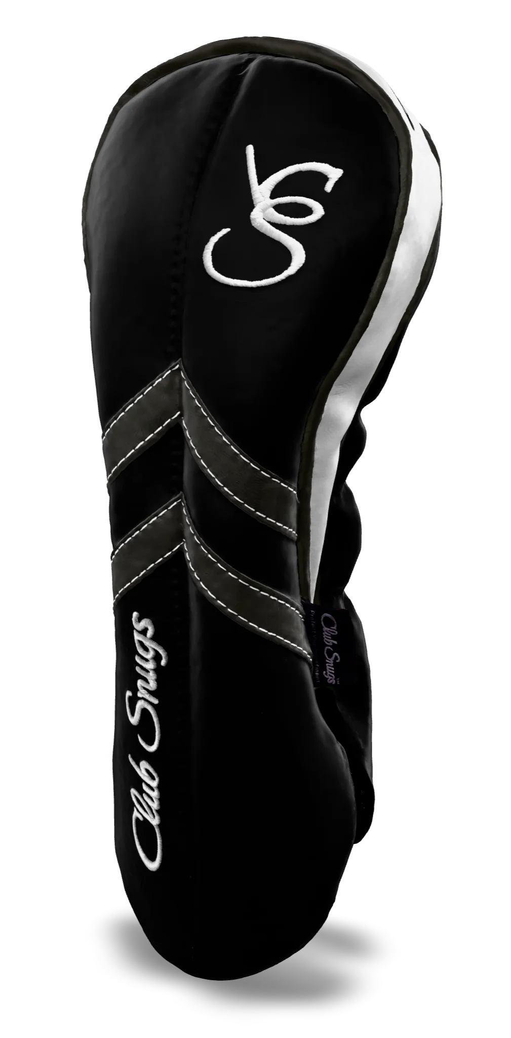 Right-Side view of a Black, Black, Gray, and Gray Retro-T Driver Headcover with Dual-V stripe and split seam