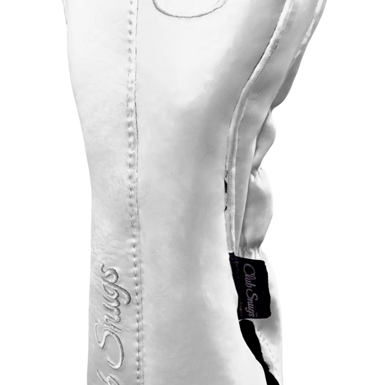 Right-Side view of a White, White, White, and White Classic Driver Headcover with split seam