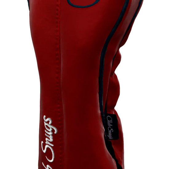 Right-Side view of a Red, Red, Navy, and Navy Classic Driver Headcover with split seam