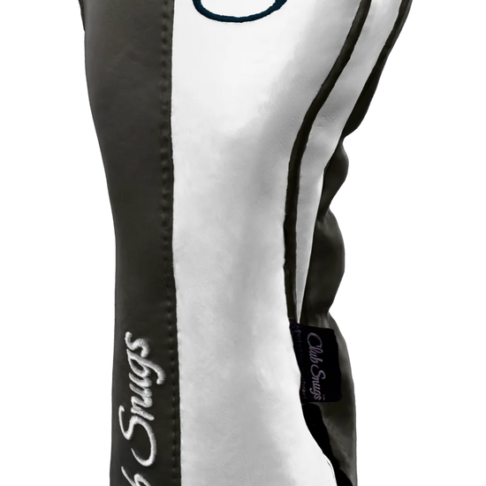 Right-Side view of a Gray, White, Gray, and Navy Classic Driver Headcover with split seam