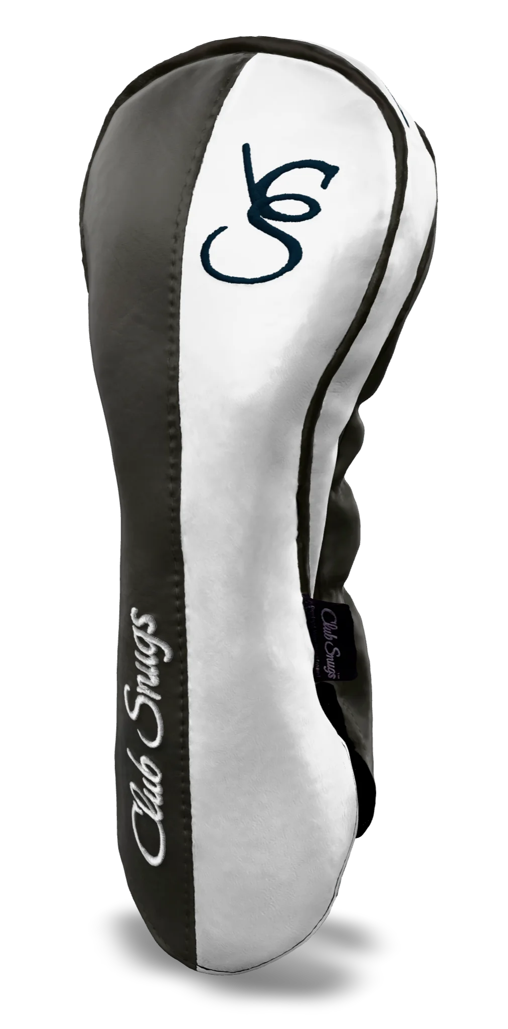 Right-Side view of a Gray, White, Gray, and Navy Classic Driver Headcover with split seam