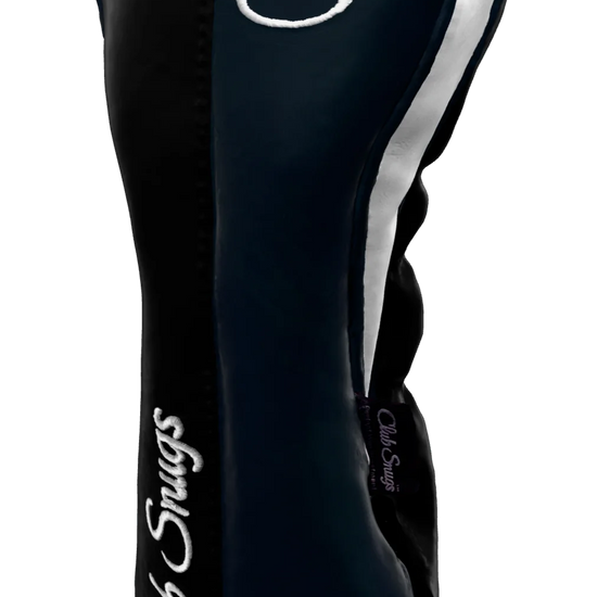 Right-Side view of a Black, Navy, Navy, and White Classic Driver Headcover with split seam