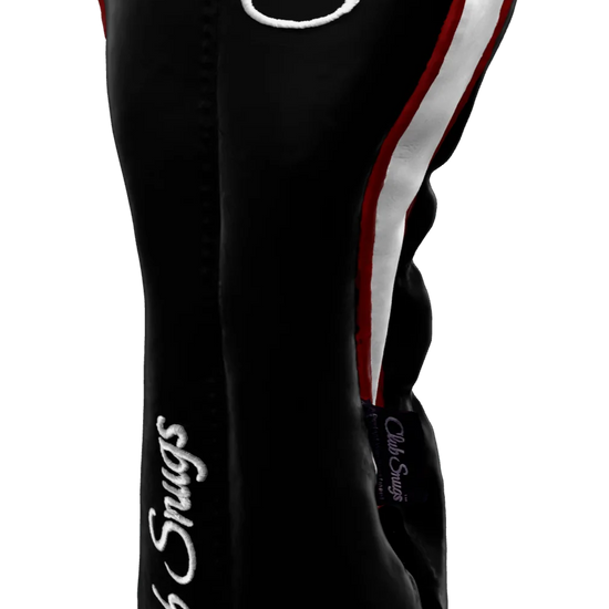 Right-Side view of a Black, Black, Red, and White Classic Driver Headcover with split seam