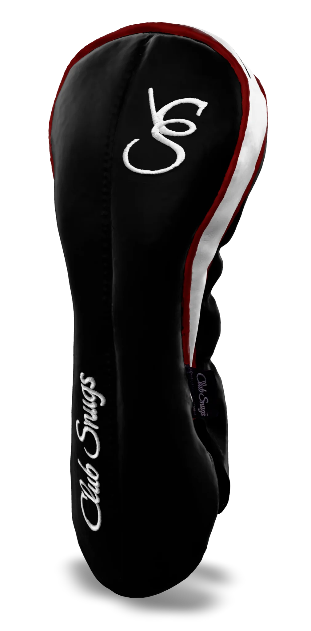 Right-Side view of a Black, Black, Red, and White Classic Driver Headcover with split seam