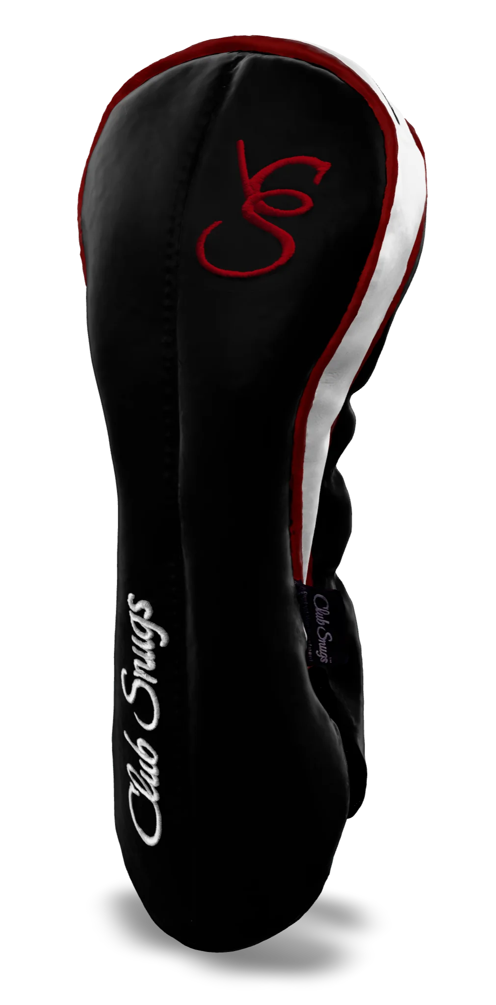Right-Side view of a Black, Black, Red, and Red Classic Driver Headcover with split seam