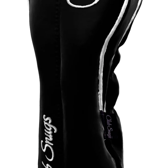 Right-Side view of a Black, Black, White, and White Classic Driver Headcover with split seam