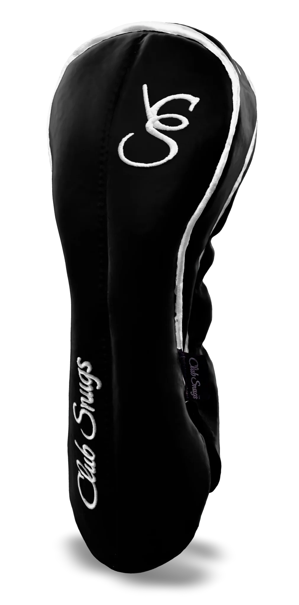 Right-Side view of a Black, Black, White, and White Classic Driver Headcover with split seam