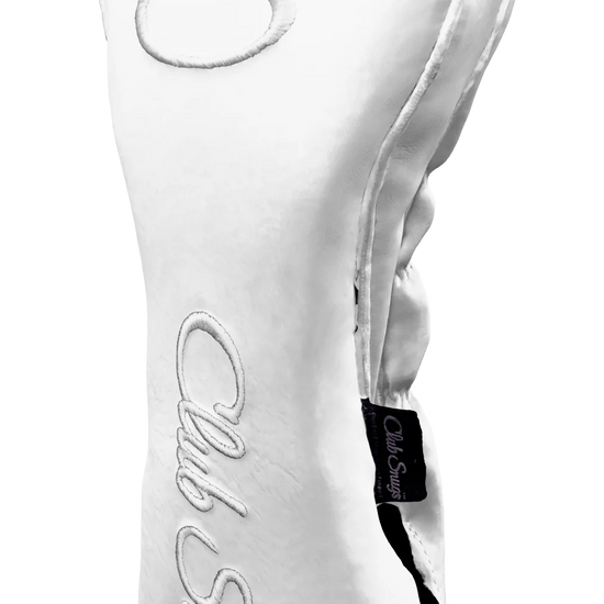 Right-Side view of a Exclusive White, White, White, and White Shield Driver Headcover with prominent branding