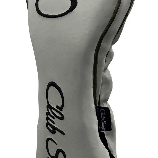 Right-Side view of a Exclusive Light Gray, Gray, Black, and Black Shield Driver Headcover with prominent branding