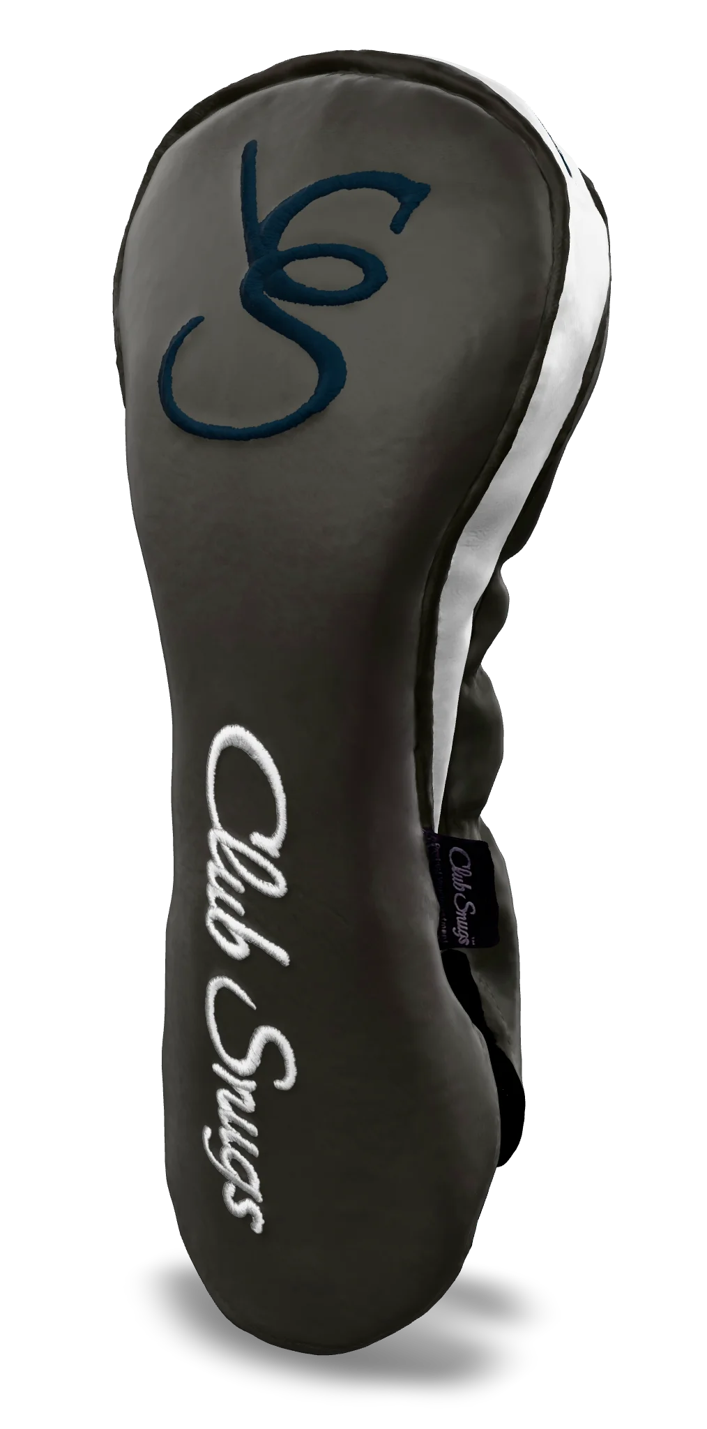 Right-Side view of a Exclusive Gray, Gray, White, and Navy Shield Driver Headcover with prominent branding