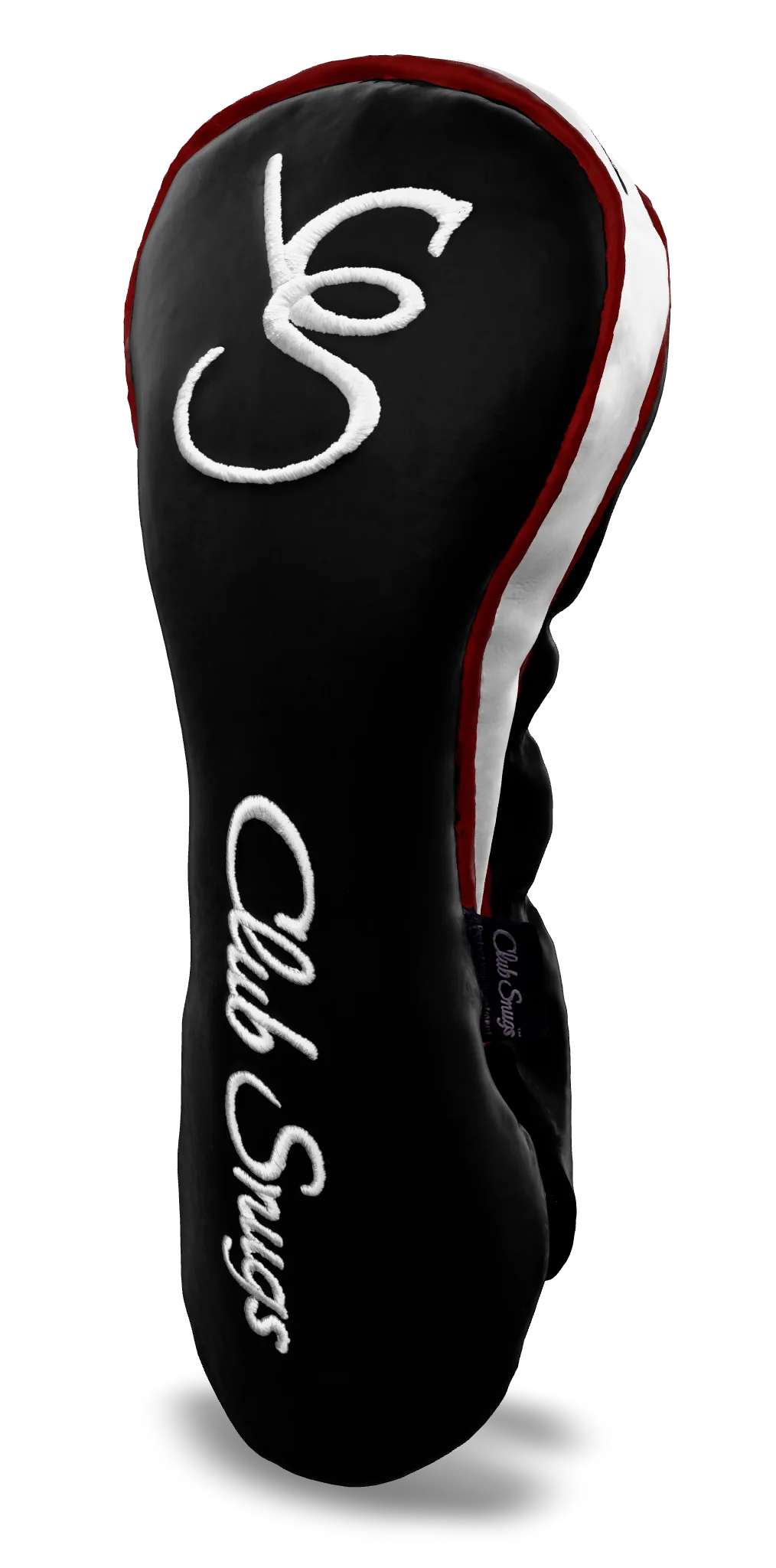 Right-Side view of a Exclusive Black, Red, White, and White Shield Driver Headcover with prominent branding