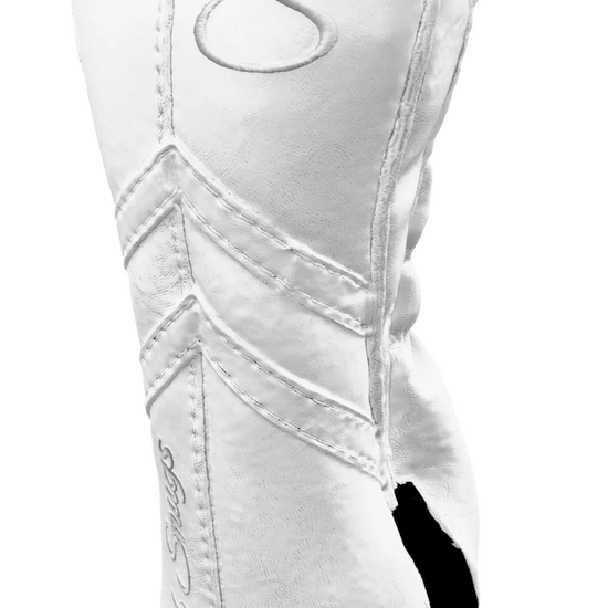 Right-Side view of a White, White, White, and White Retro-T Fairway Headcover with Dual-V stripe and split seam