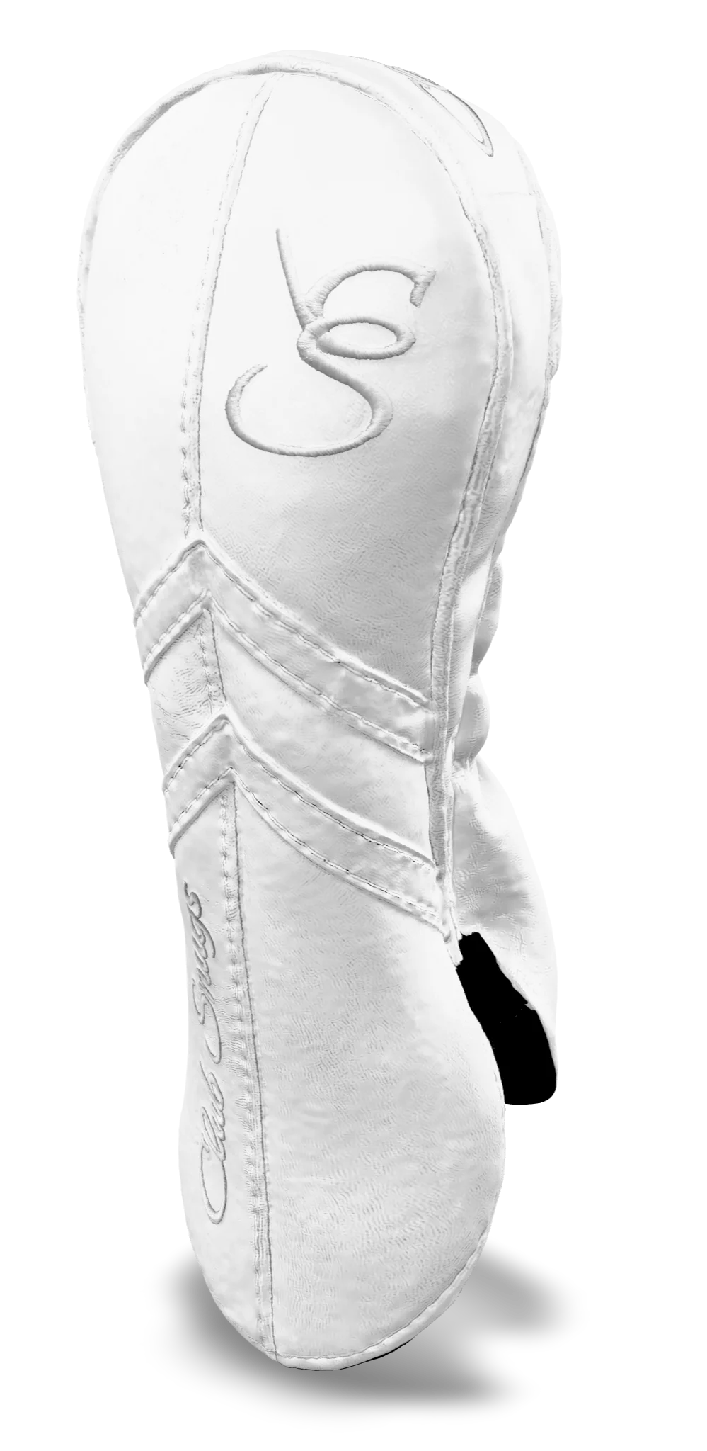 Right-Side view of a White, White, White, and White Retro-T Fairway Headcover with Dual-V stripe and split seam