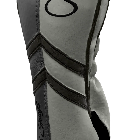 Right-Side view of a Light Gray, Light Gray, Gray, and Gray Retro-T Fairway Headcover with Dual-V stripe and split seam