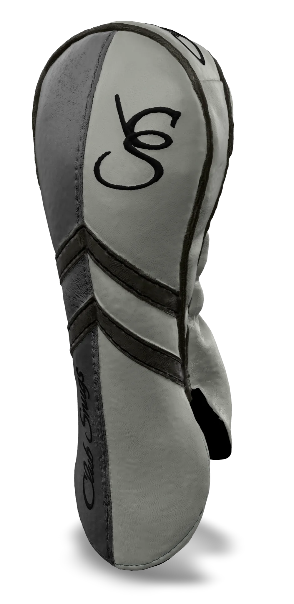 Right-Side view of a Light Gray, Light Gray, Gray, and Gray Retro-T Fairway Headcover with Dual-V stripe and split seam