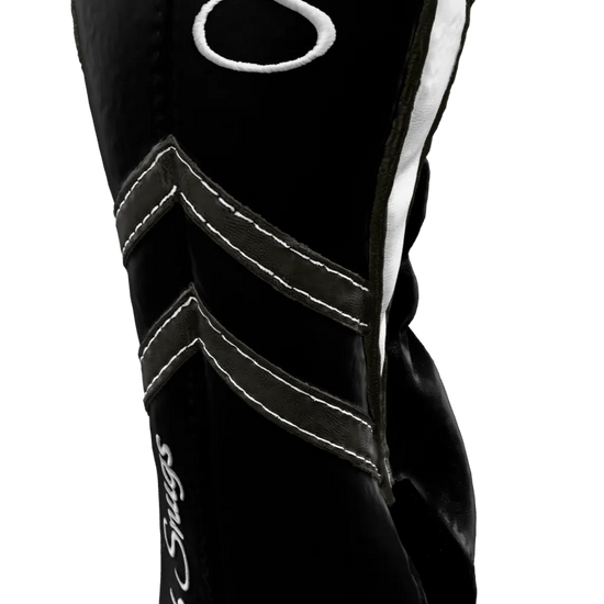 Right-Side view of a Black, Black, Gray, and Gray Retro-T Fairway Headcover with Dual-V stripe and split seam
