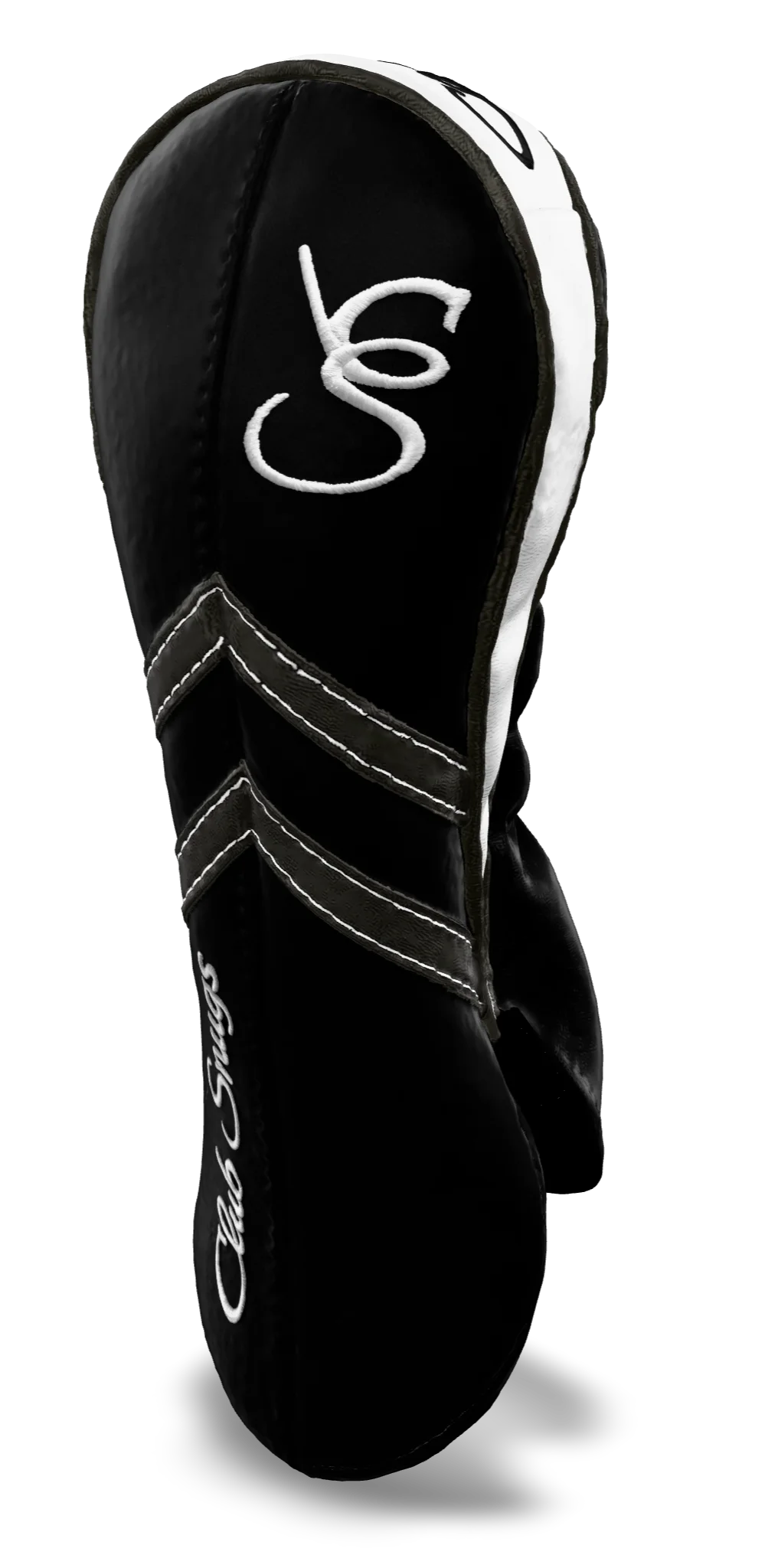 Right-Side view of a Black, Black, Gray, and Gray Retro-T Fairway Headcover with Dual-V stripe and split seam