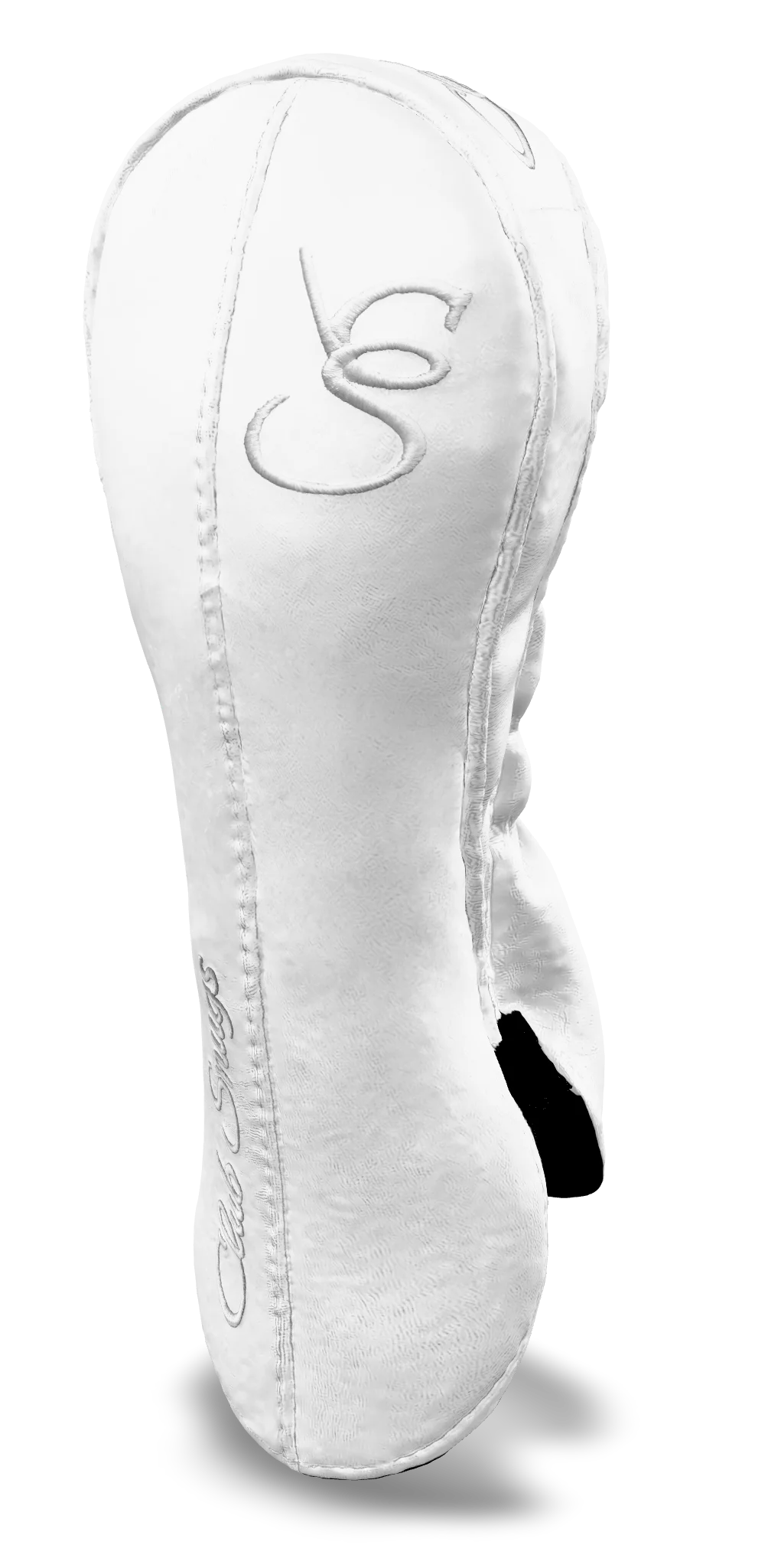 Right-Side view of a Bold White, White, White, and White Classic Fairway Headcover with split seam