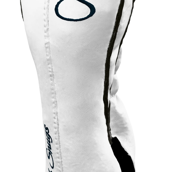 Right-Side view of a Bold White, White, Gray, and Navy Classic Fairway Headcover with split seam