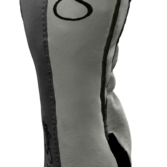 Right-Side view of a Bold Light Gray, Light Gray, Gray, and Black Classic Fairway Headcover with split seam