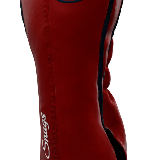 Right-Side view of a Bold Red, Red, Navy, and Navy Classic Fairway Headcover with split seam