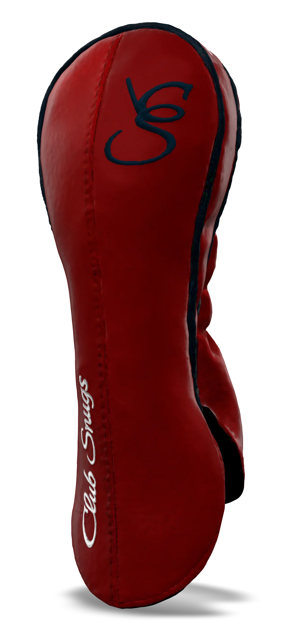Right-Side view of a Bold Red, Red, Navy, and Navy Classic Fairway Headcover with split seam