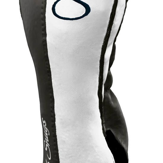Right-Side view of a Bold Gray, White, Gray, and Navy Classic Fairway Headcover with split seam