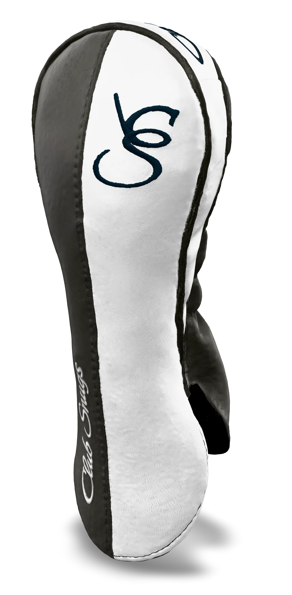 Right-Side view of a Bold Gray, White, Gray, and Navy Classic Fairway Headcover with split seam
