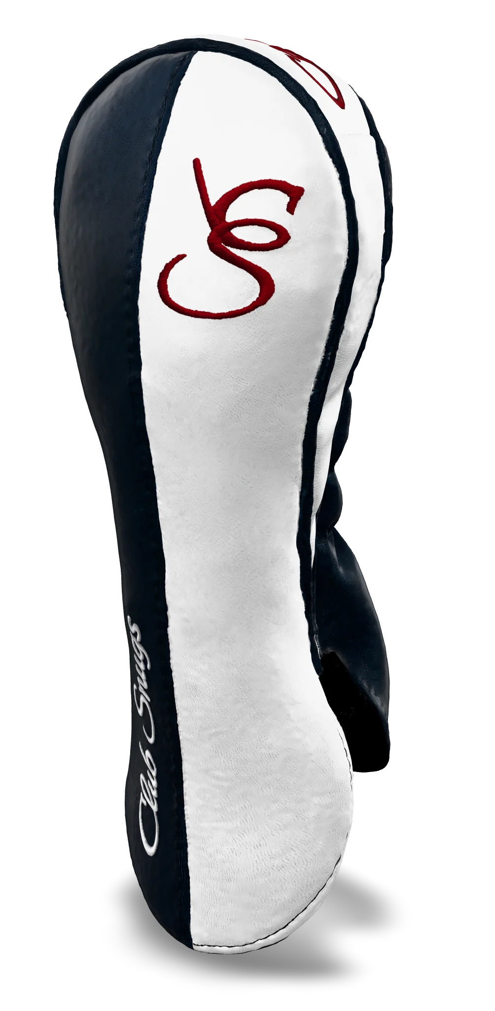 Right-Side view of a Bold Navy, White, Navy, and Red Classic Fairway Headcover with split seam