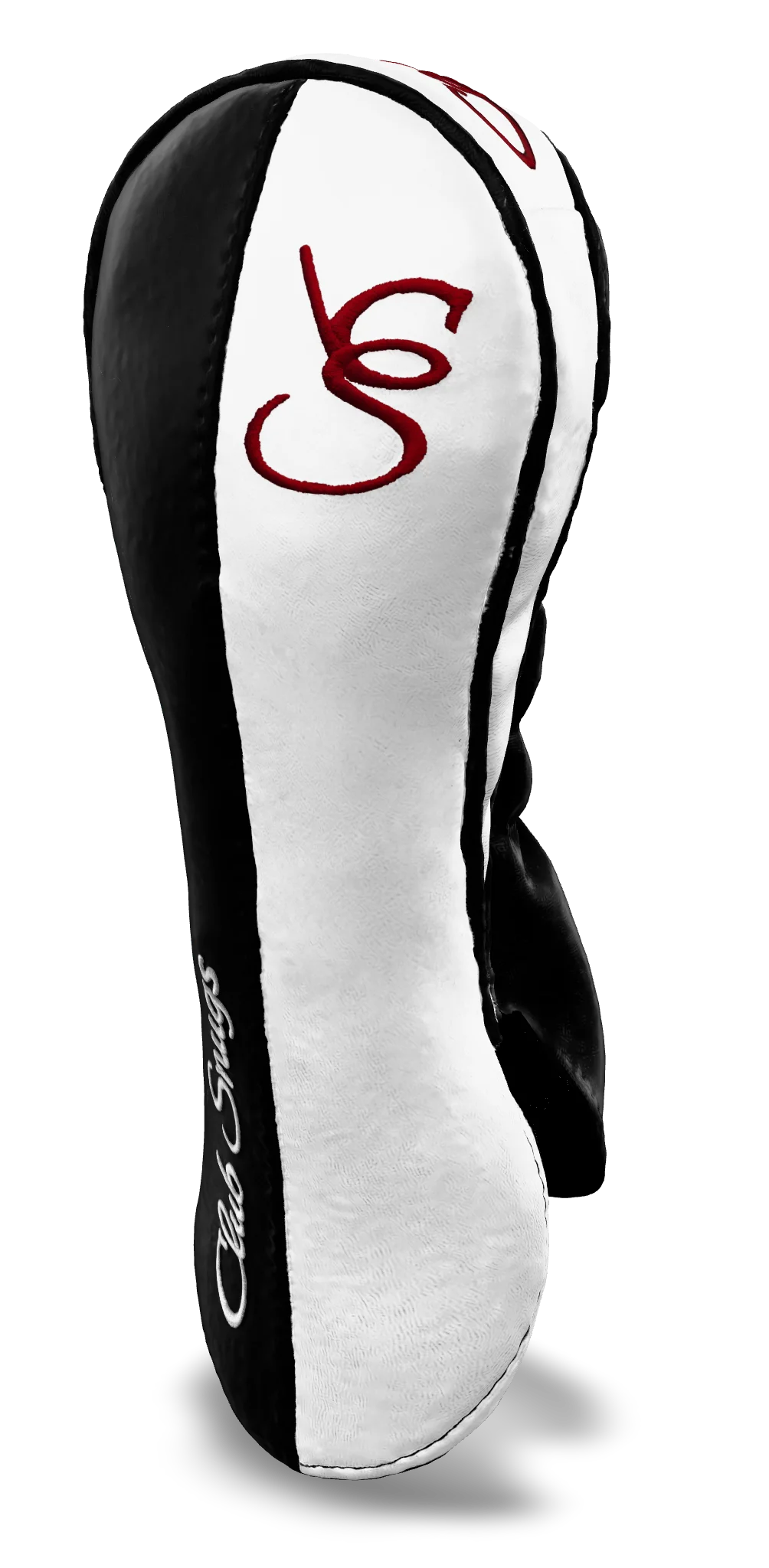 Right-Side view of a Bold Black, White, Black, and Red Classic Fairway Headcover with split seam