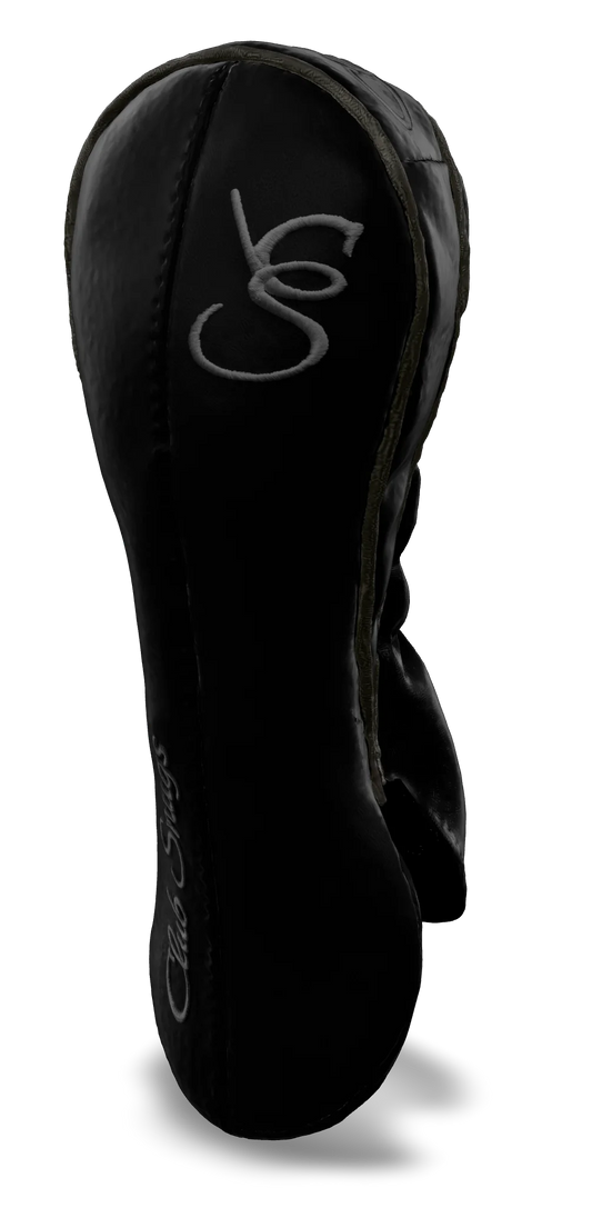 Right-Side view of a Bold Black, Black, Gray, and Gray Classic Fairway Headcover with split seam