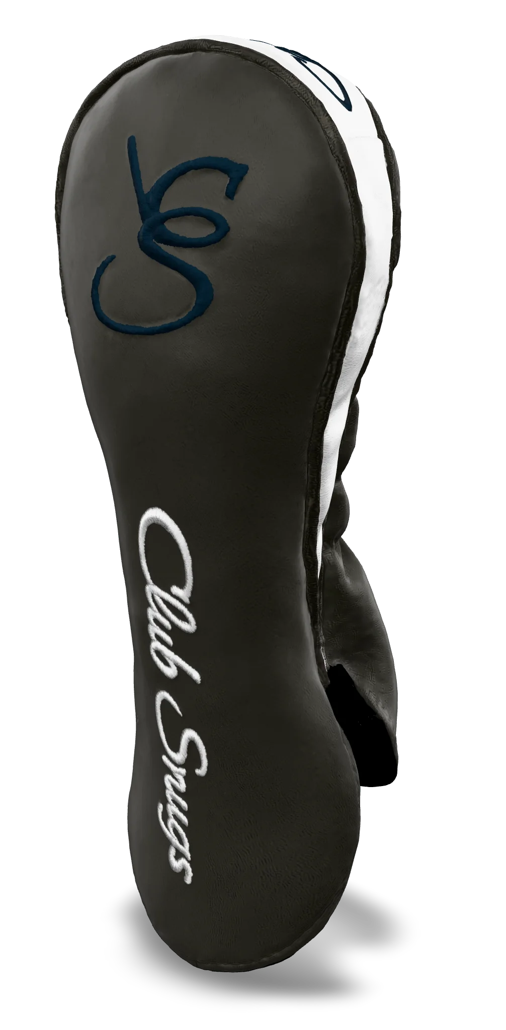 Right-Side view of a Gray, Gray, White, and Navy Shield Fairway Headcover with bold branding