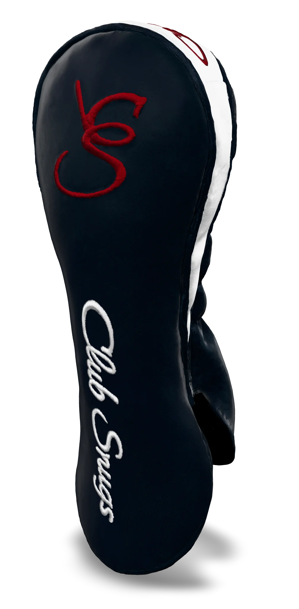 Right-Side view of a Navy, Navy, White, and Red Shield Fairway Headcover with bold branding