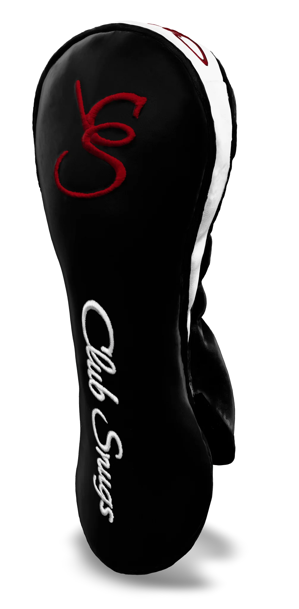 Right-Side view of a Black, Black, White, and Red Shield Fairway Headcover with bold branding
