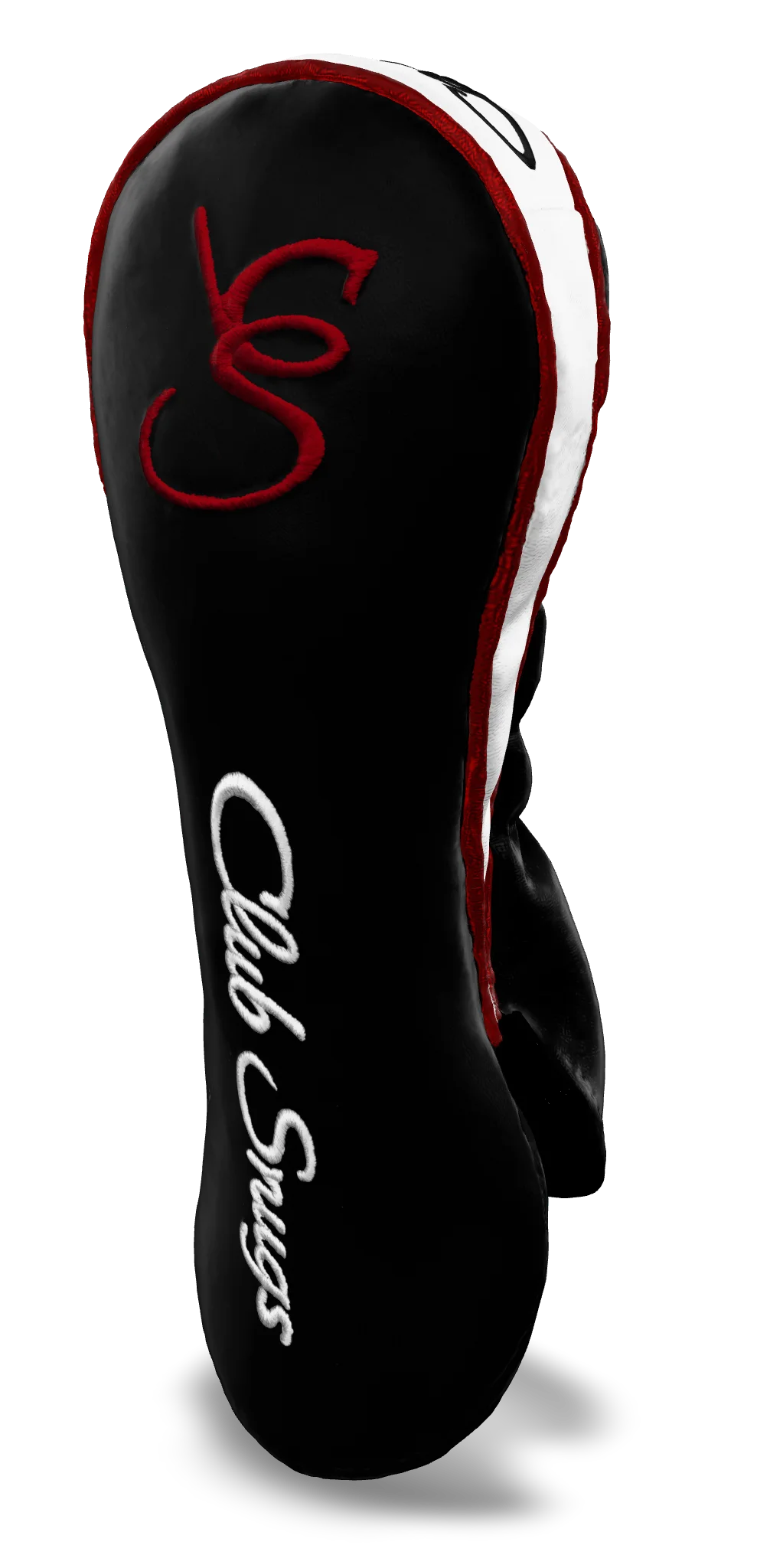 Right-Side view of a Black, Red, White, and Red Shield Fairway Headcover with bold branding