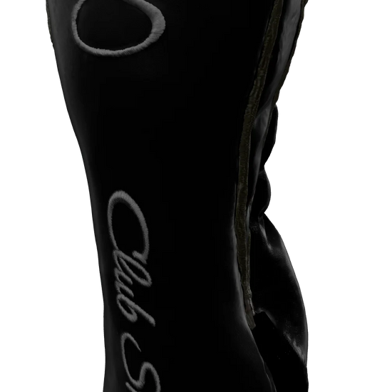 Right-Side view of a Black, Gray, Gray, and Gray Shield Fairway Headcover with bold branding
