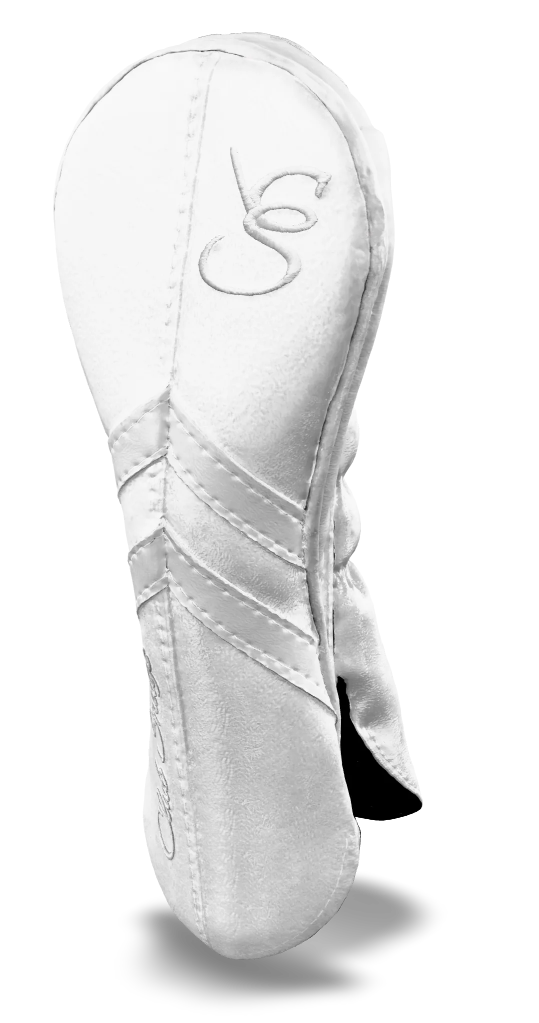 Right-Side view of a White, White, White, and White Retro-T Hybrid Headcover with Dual-V stripe and split seam