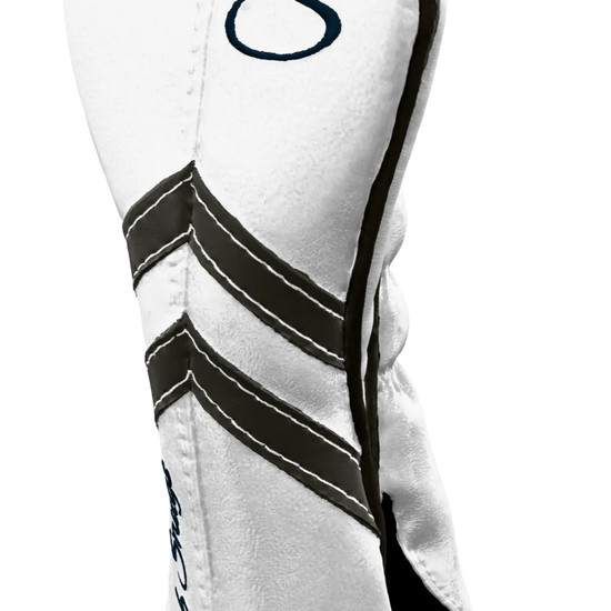 Right-Side view of a White, White, Gray, and Gray Retro-T Hybrid Headcover with Dual-V stripe and split seam