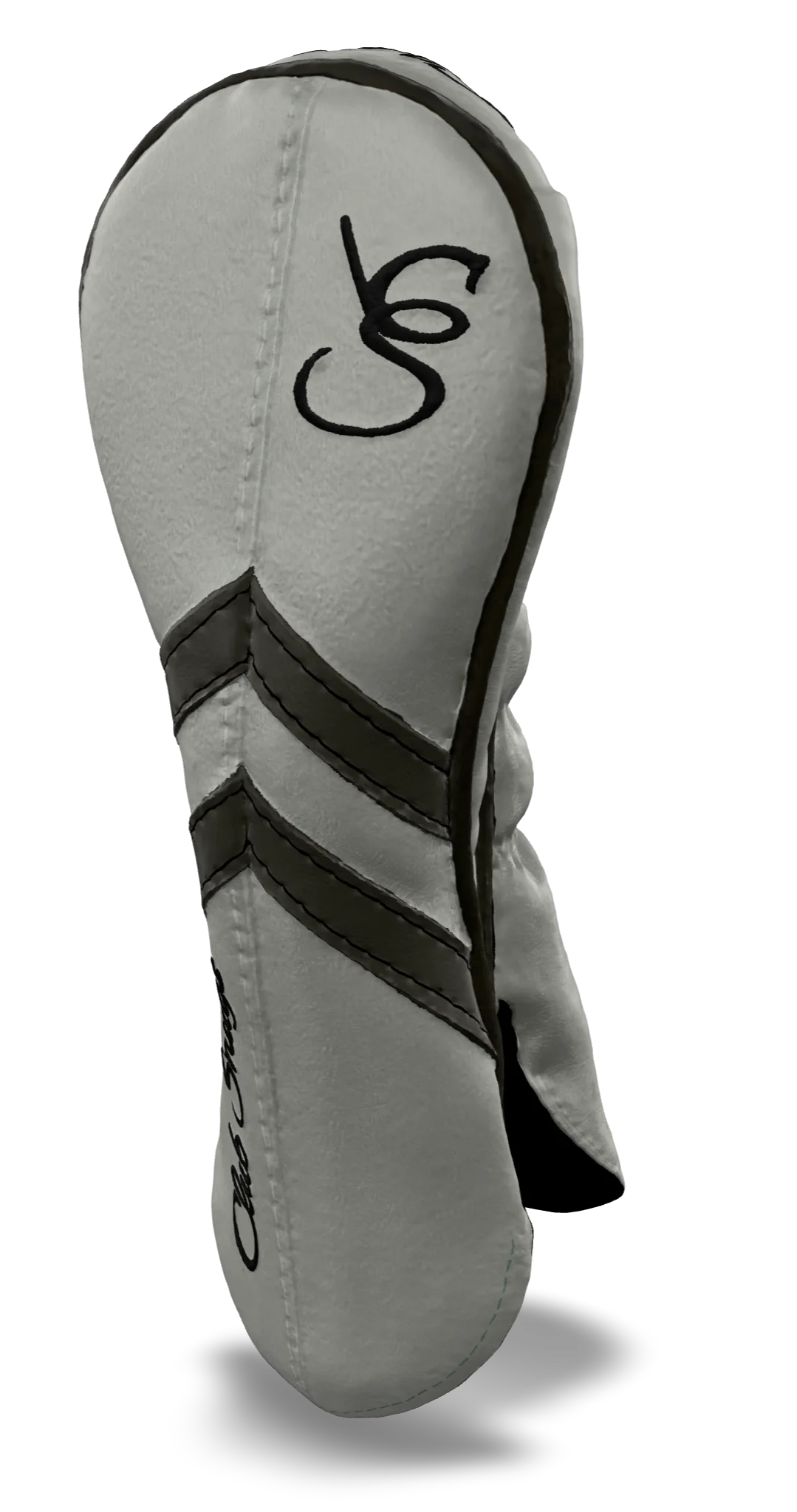 Right-Side view of a Light Gray, Light Gray, Gray, and Gray Retro-T Hybrid Headcover with Dual-V stripe and split seam