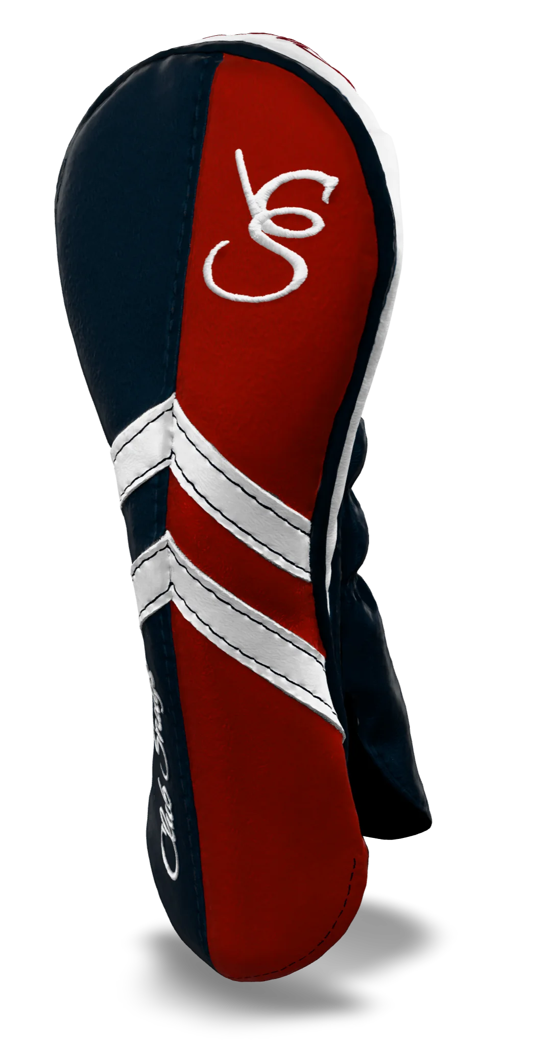 Right-Side view of a Navy, Red, White, and Navy Retro-T Hybrid Headcover with Dual-V stripe and split seam