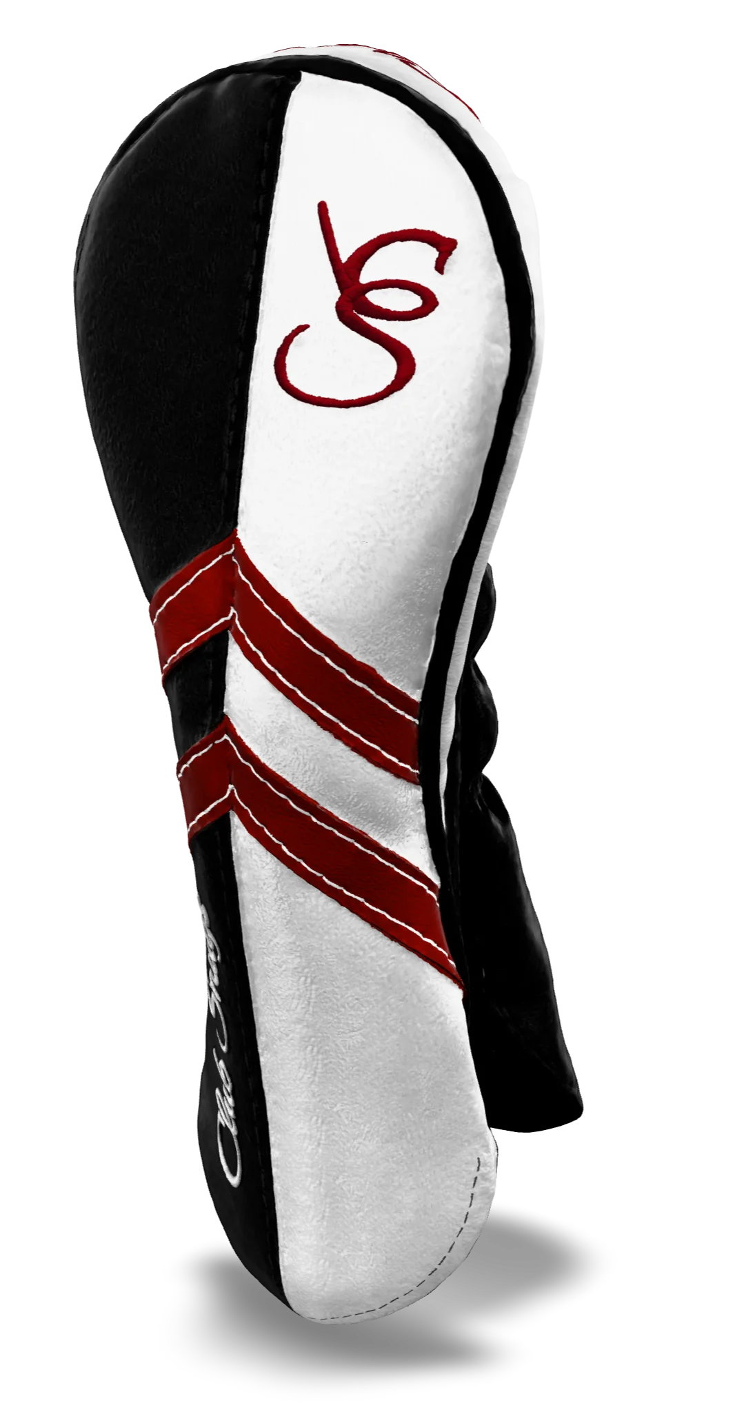 Right-Side view of a Black, White, Red, and Black Retro-T Hybrid Headcover with Dual-V stripe and split seam