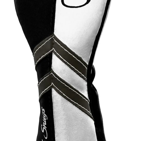 Right-Side view of a Black, White, Gray, and Black Retro-T Hybrid Headcover with Dual-V stripe and split seam