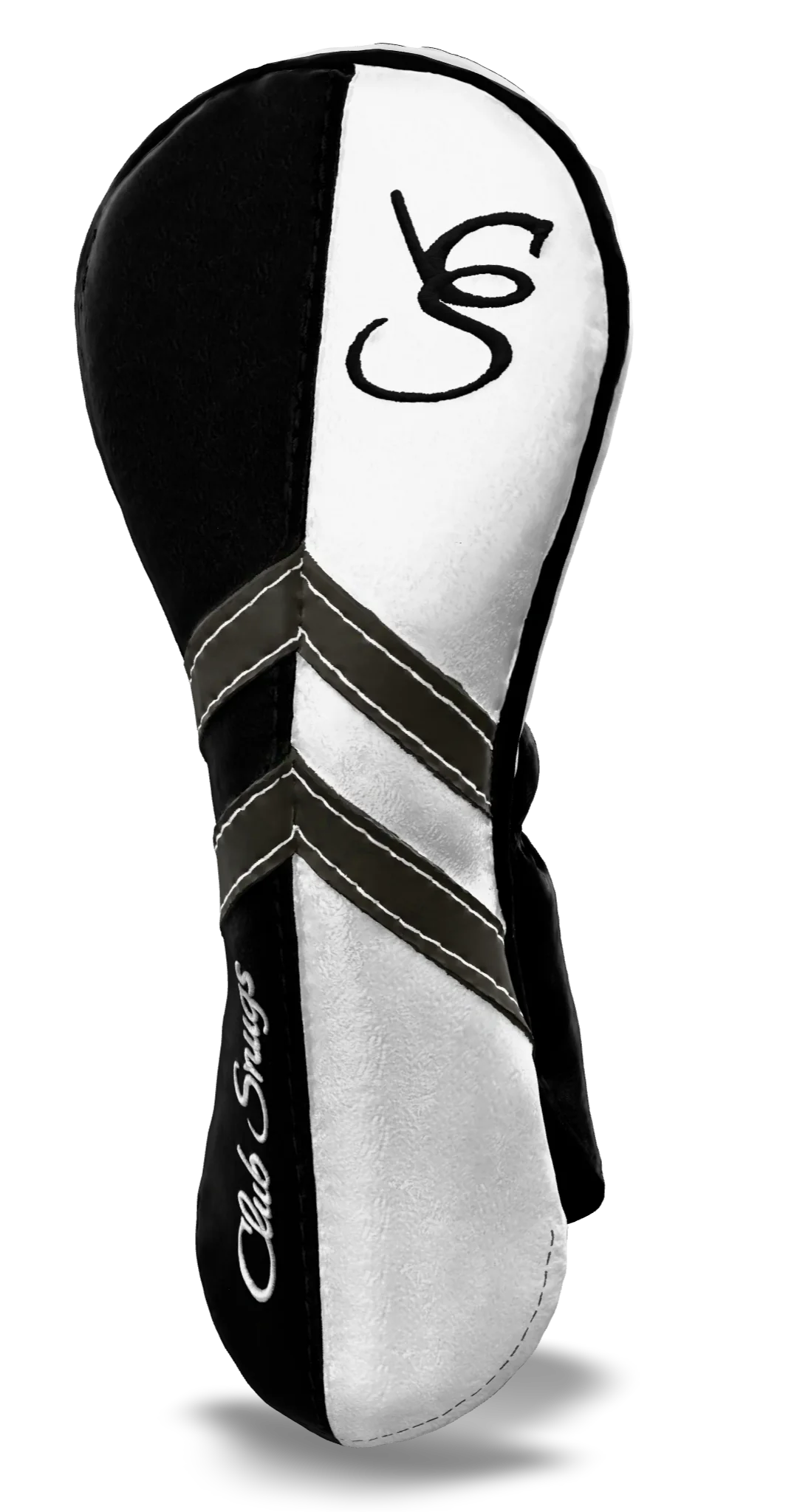 Right-Side view of a Black, White, Gray, and Black Retro-T Hybrid Headcover with Dual-V stripe and split seam