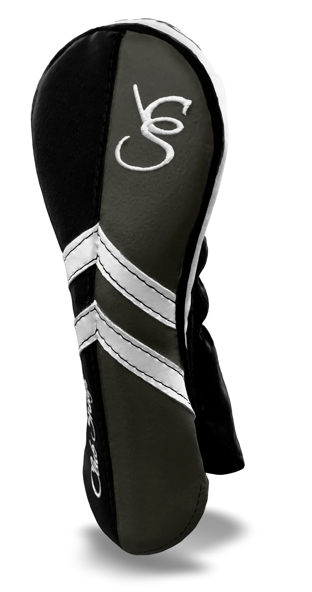 Right-Side view of a Black, Gray, White, and Black Retro-T Hybrid Headcover with Dual-V stripe and split seam