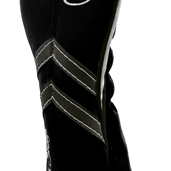 Right-Side view of a Black, Black, Gray, and Gray Retro-T Hybrid Headcover with Dual-V stripe and split seam