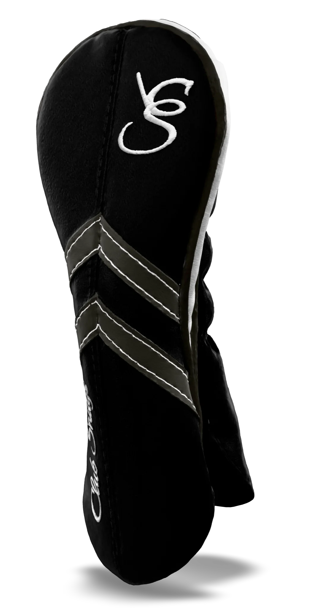 Right-Side view of a Black, Black, Gray, and Gray Retro-T Hybrid Headcover with Dual-V stripe and split seam