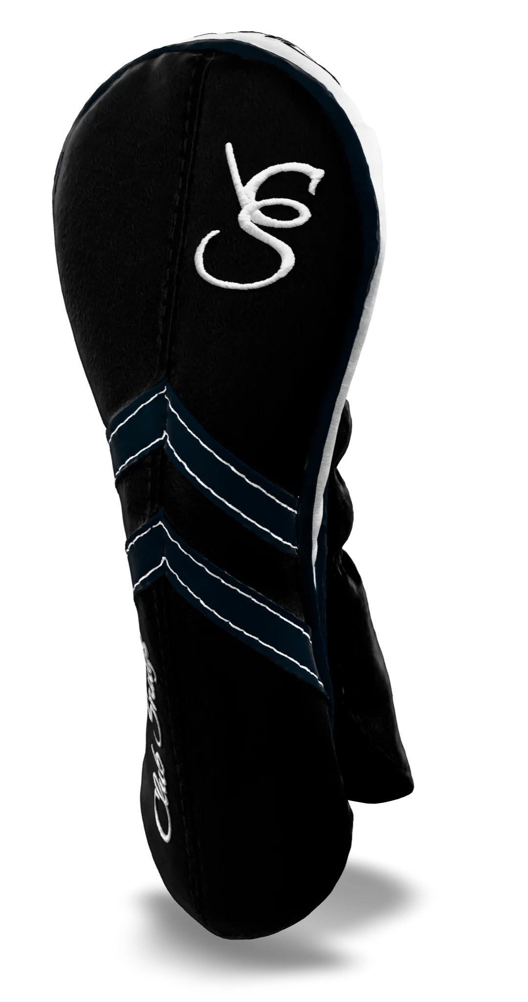 Right-Side view of a Black, Black, Navy, and Navy Retro-T Hybrid Headcover with Dual-V stripe and split seam