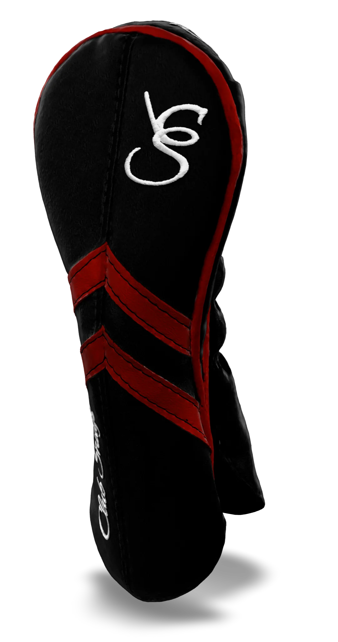 Right-Side view of a Black, Black, Red, and Red Retro-T Hybrid Headcover with Dual-V stripe and split seam