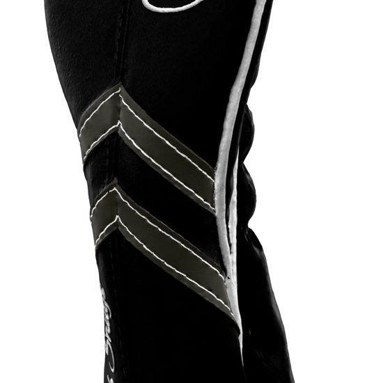 Right-Side view of a Black, Black, Gray, and White Retro-T Hybrid Headcover with Dual-V stripe and split seam