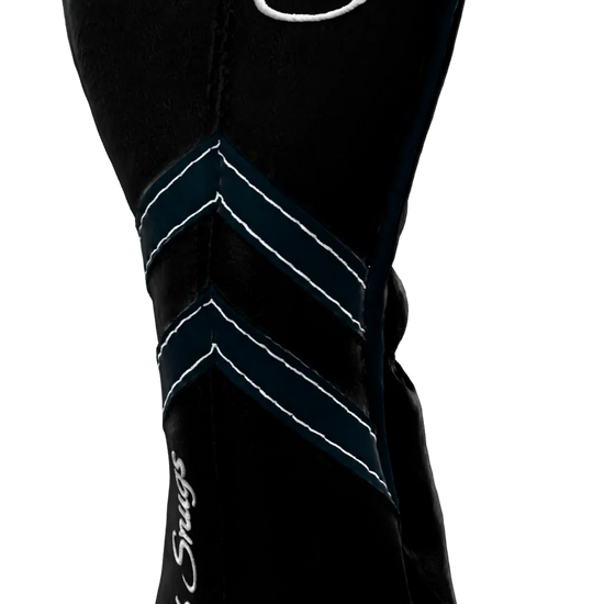 Right-Side view of a Black, Black, Navy, and Navy Retro-T Hybrid Headcover with Dual-V stripe and split seam